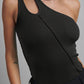 Women's single shoulder threaded knit tight jumpsuit