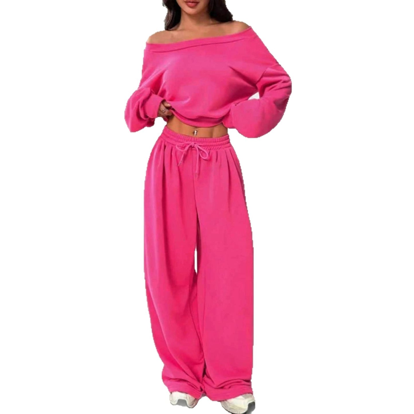 Slim-fit Off-shoulder Crop Top With Casual Pants Set