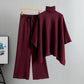 Turtleneck Cape Knitted Wide-leg Pants Elegant Outfit