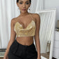 Women's Fashion Metal Super Flash Rhinestone Chain Halter Tube Top Sling