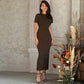 Fashion Round Neck Slim Back Lace-up Long Sleeve Dress