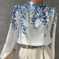 Half Turtleneck Lantern Sleeve Printed Top