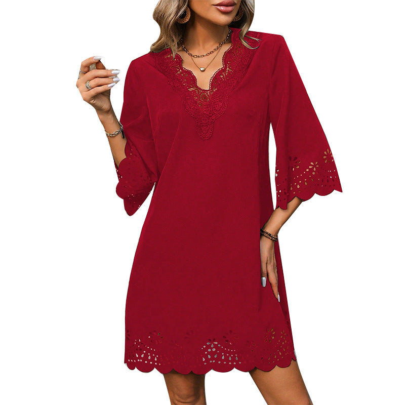 Women's Solid-color Burnout Dress Spring Summer
