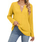 Loose-fitting V-neck Long Sleeves T-shirt Top For Women