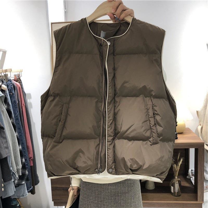 Women's Fashion Loose Contrast Color Zipper Cardigan Vest