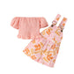 Bubble Sleeve Printed Suspender Shorts Suit