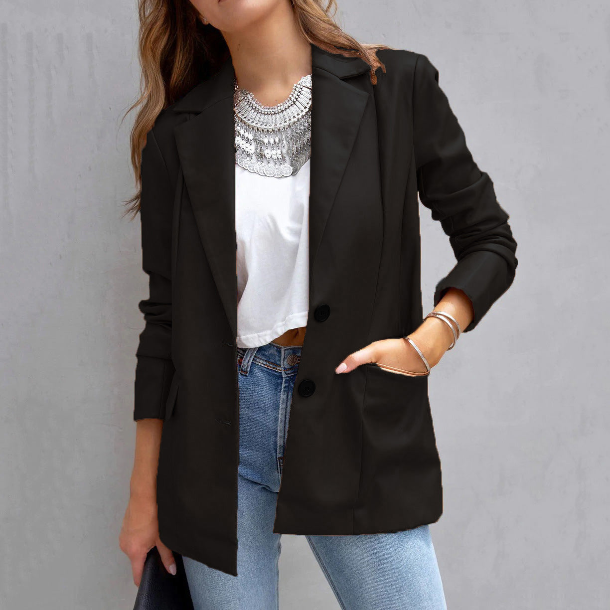 Cardigan boutonné à manches longues en PU pour femme