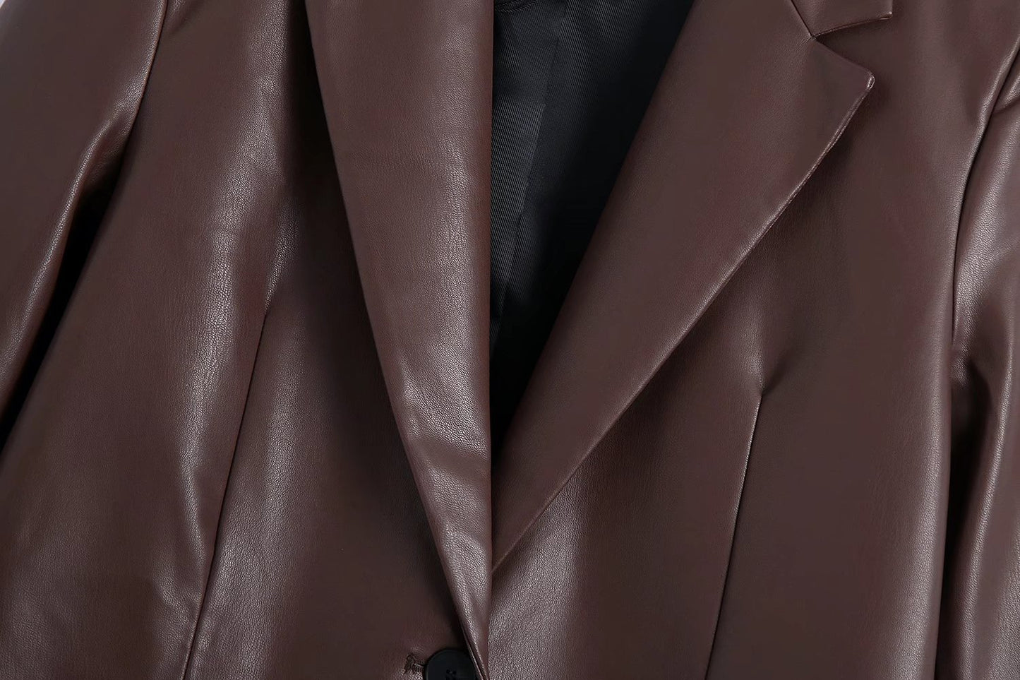 Women's Lapel Single-breasted PU Loose Coat