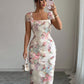 Elegant And Romantic Mesh Floral Print Pleated Midi Dress