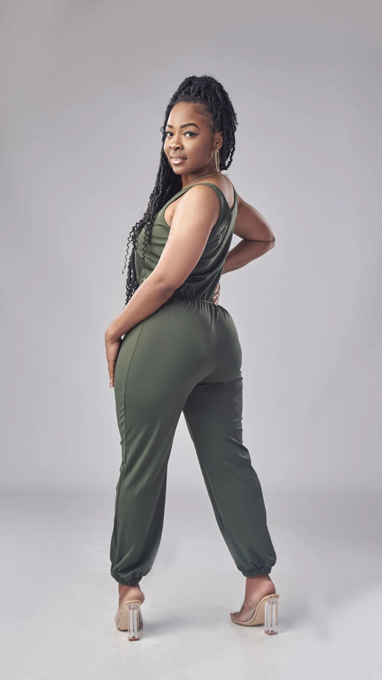 European And American Waist Drawstring Jumpsuit Trousers Fashion Casual Exercise