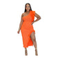 Ensemble robe longue à épaule unique, couleur unie, polyvalent et tendance, pour femme