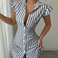 Striped Shirt-collar Casual Waist-cinched Chic Dress