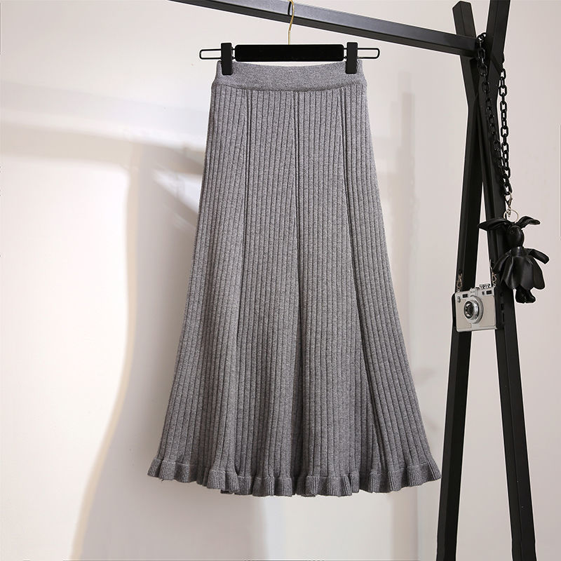 Thick Knitted Skirt Women Winter Mid-Length High Waist