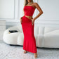 Women's Tube Top Back Tied Slim Fit Temperament Red Dress