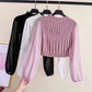 Round Neck Lantern Sleeve Chiffon Patchwork Sweater