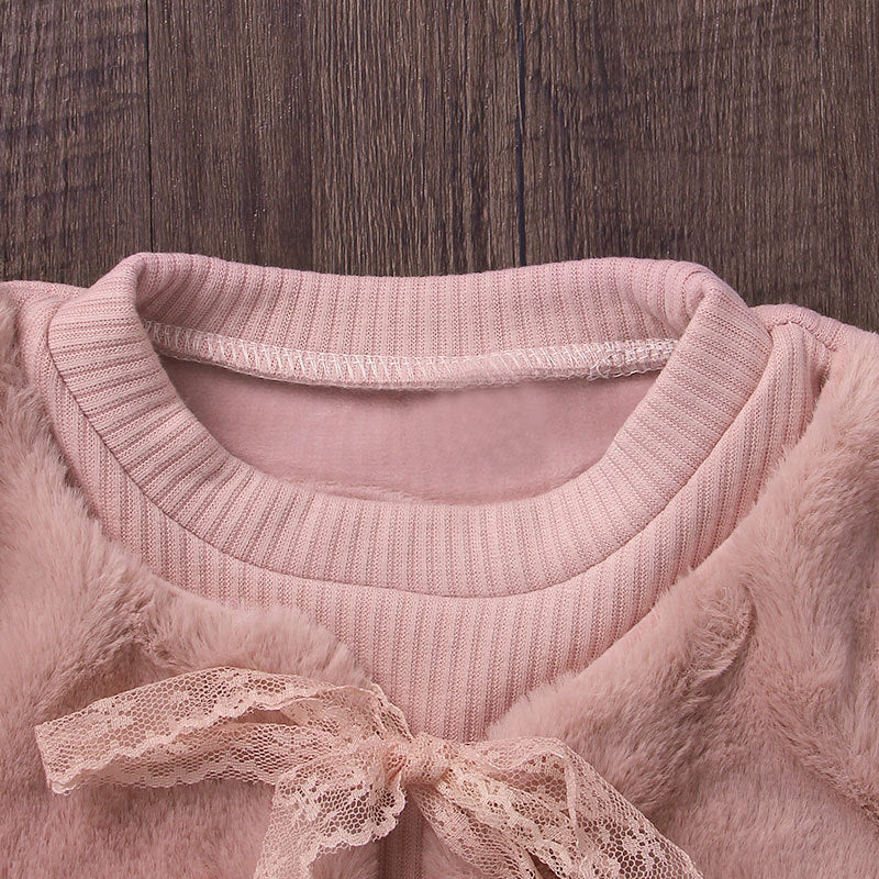 Girls'  Mink Velvet Fake Two Piece Dress