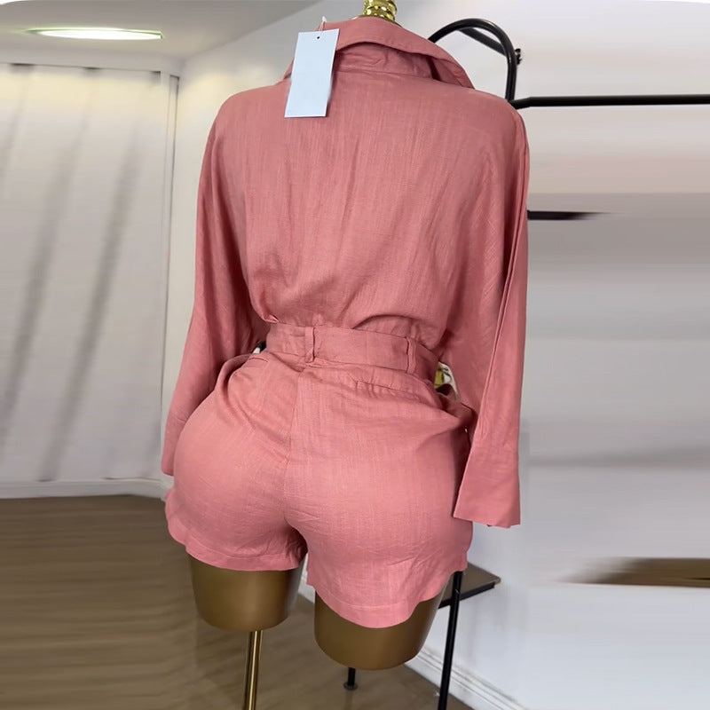 Women's Summer Sweet Comely Turn-down Collar Shirt Culottes Two-piece Set