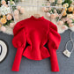 Women's Long Solid Color Puff Sleeve Top