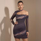 Womens One-shoulder Halter-neck Backless Mesh Dress