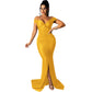 Robe moulante micro-froissée à col en V large et tendance