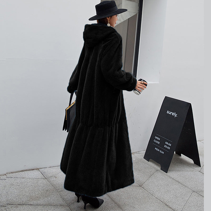Nouveau manteau de fourrure pour femme, manteau long à capuche