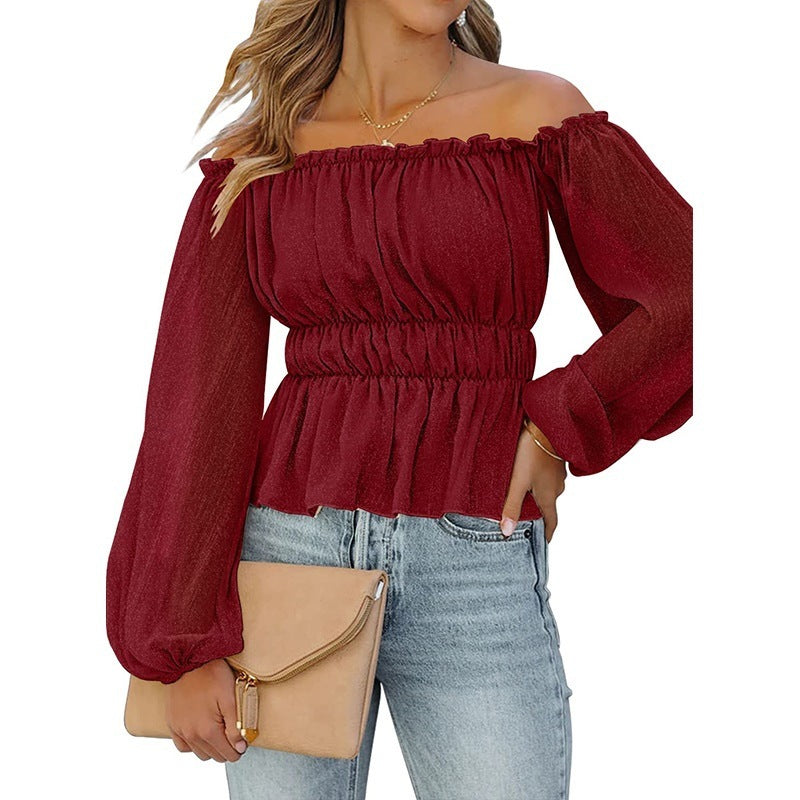 Women's Summer New Long-sleeved Casual Off-shoulder Shirt