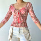 Early Autumn V-neck Tie Flower Print Blouse