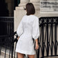 Deep V-neck Three-quarter-length Sleeves And A Fitted Waist Dress