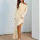 Wave Swing Slant Shoulder Elegant Waist Long Sleeve Dress