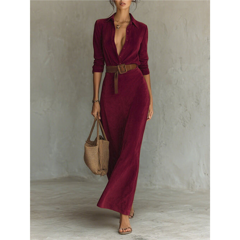 New Waist-tight Long Women's Dress With Belt