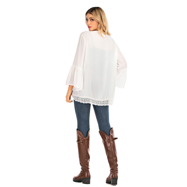 Ladies Sale Fashion Cardigan Lace Chiffon Long Sleeve Shirt