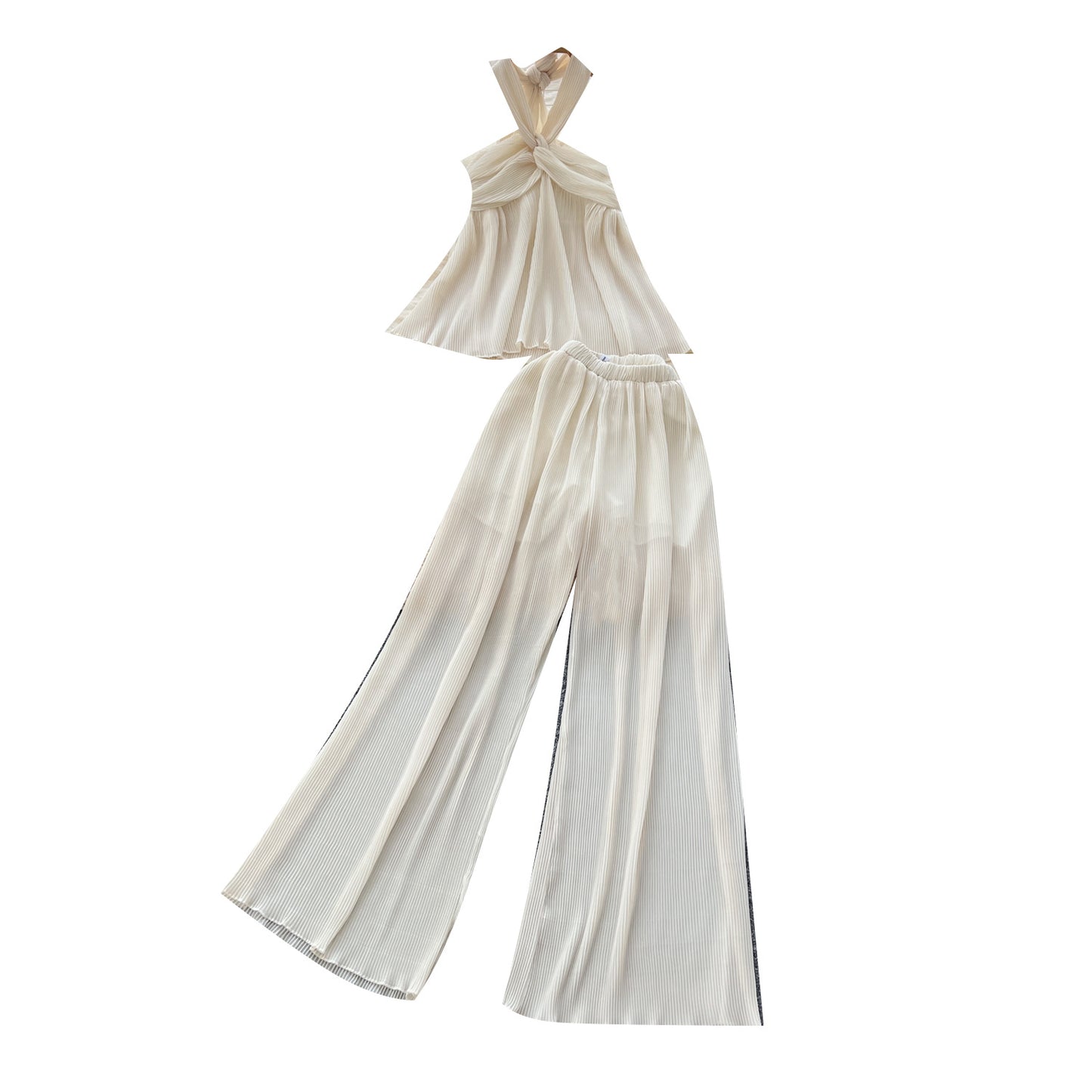 Twisted-strap Tube Top With High-waisted Pleated Wide-leg Pants