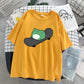 T-shirt col rond à manches courtes et col rond pour femme, vêtement simple et mignon, style grenouille, haut ample et amincissant, été