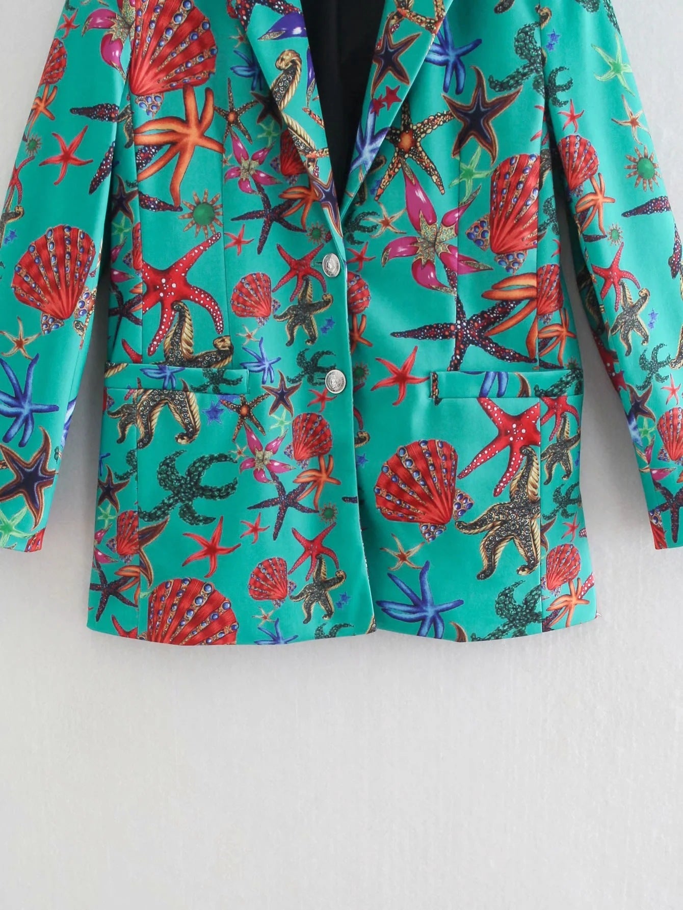 Retro Marine Life Print Mid-length Two-button Casual Suit