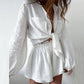 Women's Casual Fashion Pure Color Ruffles Shorts Long-sleeve Suit