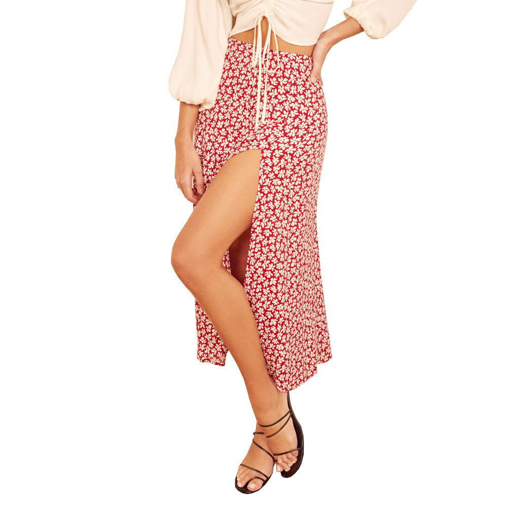 Jupe longue fendue extensible taille haute à imprimé léopard floral