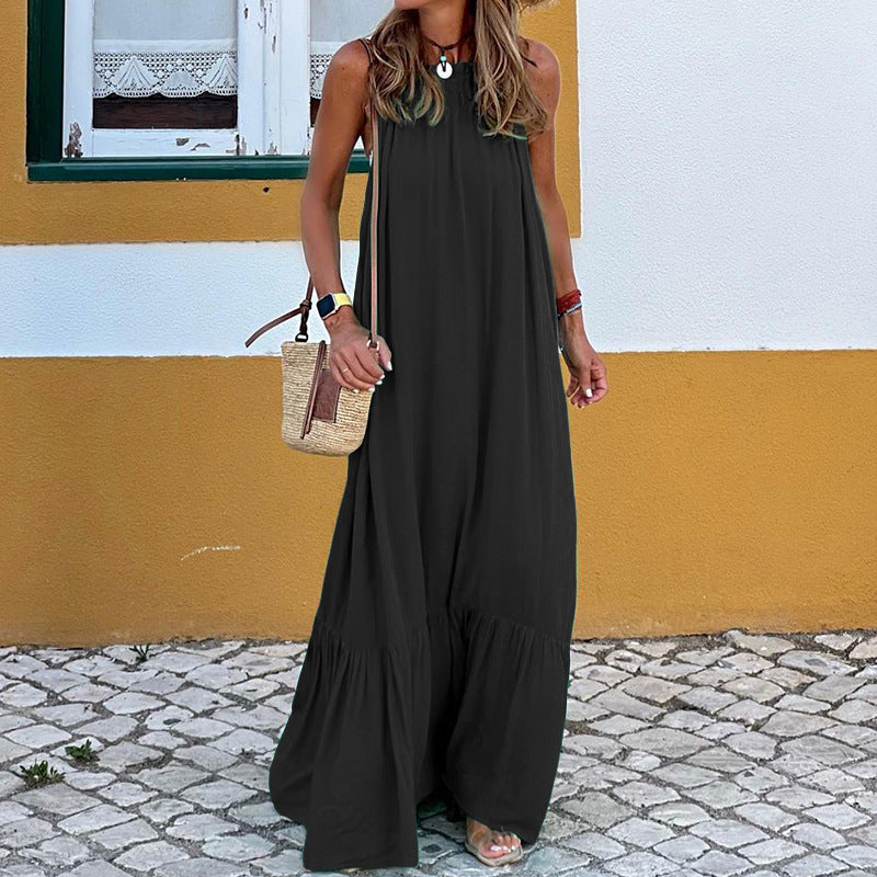 Robe dos nu sans manches de couleur unie pour femme