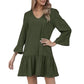 Robe ample à col montant pour femme, couleur unie, plissée, en coton et lin