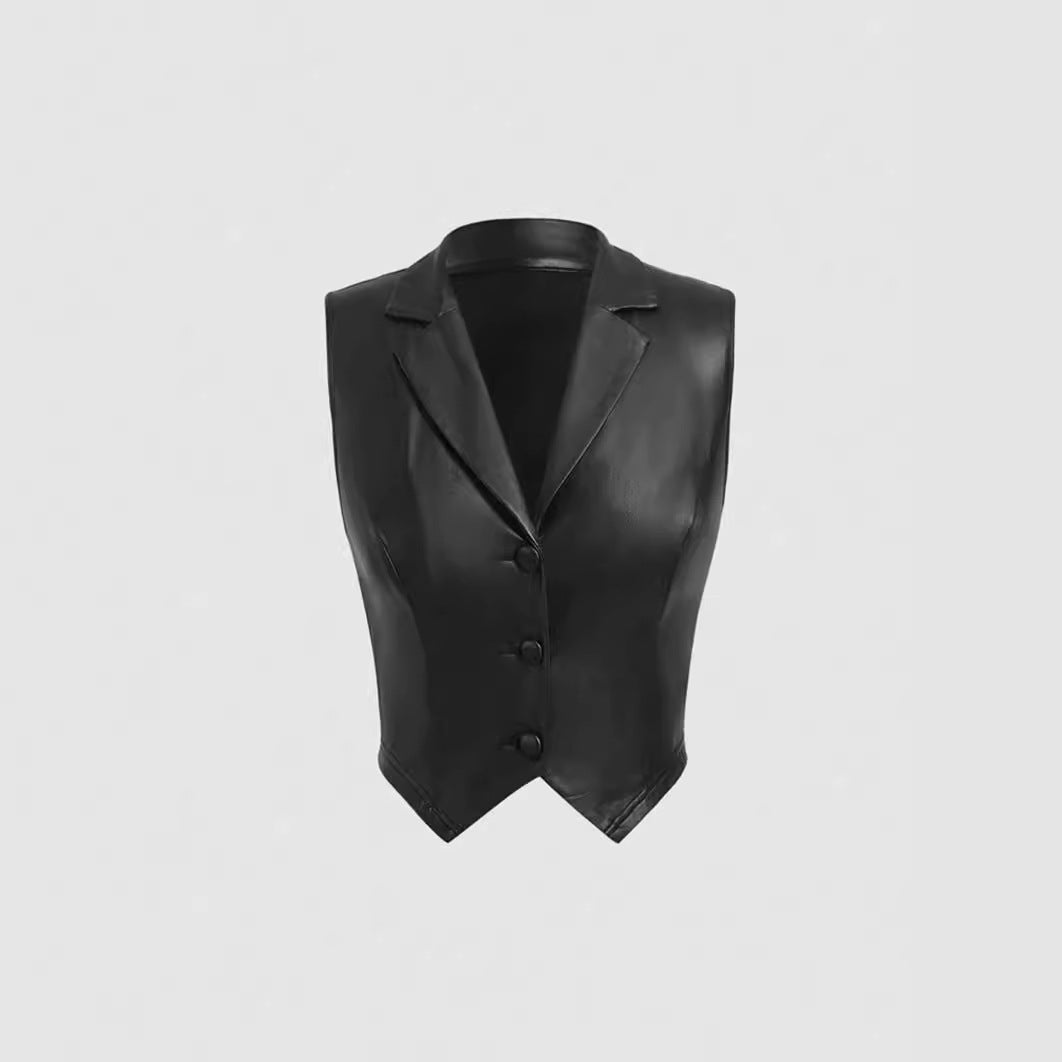 Leather Suit Collar Short Shipment Button Vest