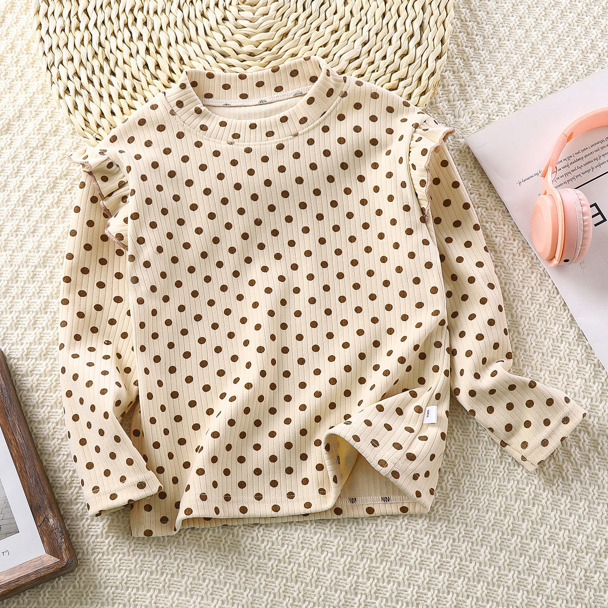 Girls' Autumn And Winter Floral Bottoming Shirt Flounced Sleeve T-shirt