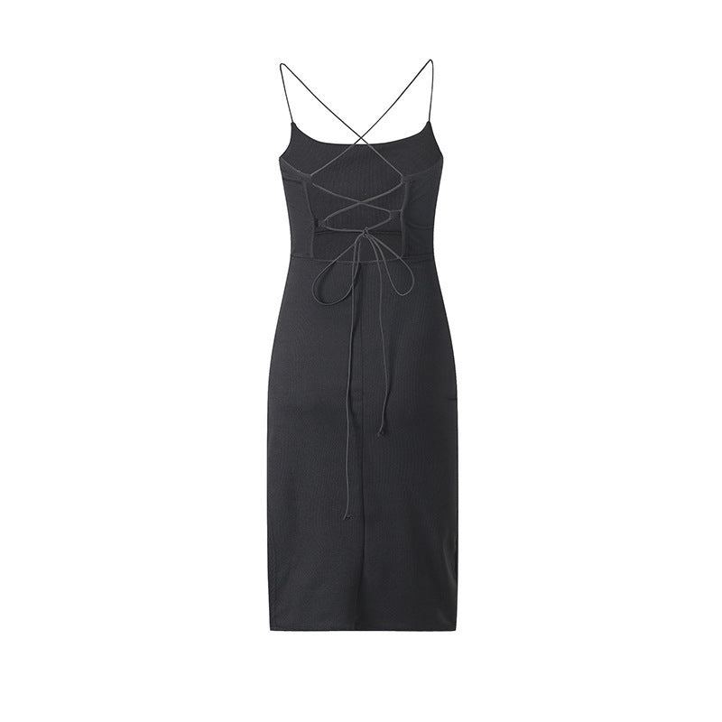 New European And American Backless Slit Slim Sleeveless Sling Dress