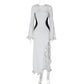 Slim Fit High Waist Stitching Split Long Sleeve Dress