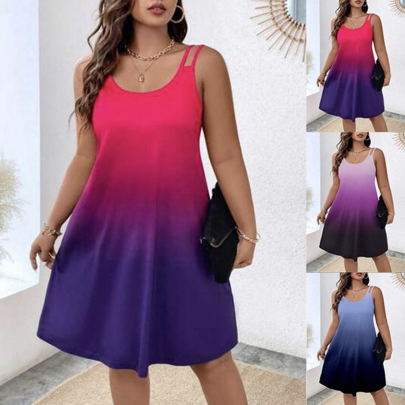 Women's Round Neck Gradient Printing Casual Camisole Dress