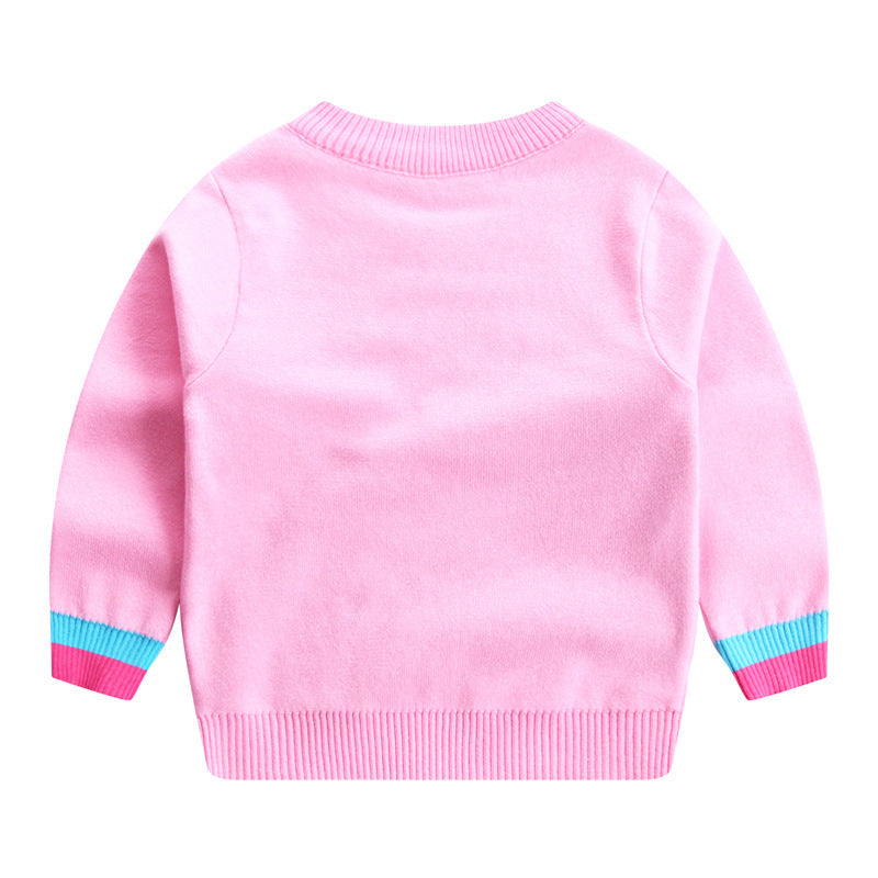 Girls' Sweater, Pony Rainbow Cotton Double Layer Warm Sweater