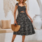 Printed Smocking Hollow Out Bundle Shoulder Strap Dress Women