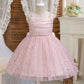 Summer Girls' Dress Cute Bow Star Mesh Pearl Suspender Dress