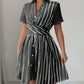 Strap-waisted Striped Shirt-style Short Dress