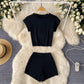 Crew-neck Cropped T-shirt High-waisted Slimming Shorts