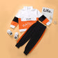 Letter Long Sleeve Top With Color Block Trousers