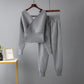 V-neck Sweater Casual Sports Pants Two-piece Set For Women